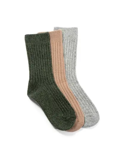 Set of 3 Ladies Merino Wool Socks army green oatmeal and light grey 